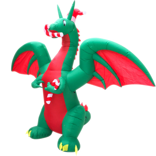 HappyThings! Outdoor Christmas Decorations Inflatables Yard Blow Up Decor Lawn Light Up Dragon